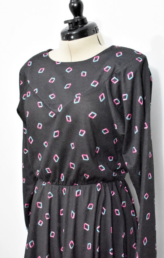 Lerner! Geometric Print Black 80s Dress - image 5