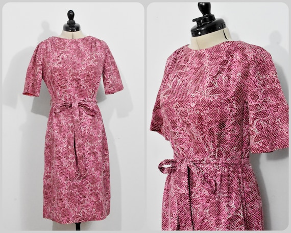 Red/Pink Floral 50s Wiggle Dress - image 1