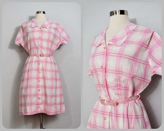 Pink Plaid 50s Shirtwaist Dress