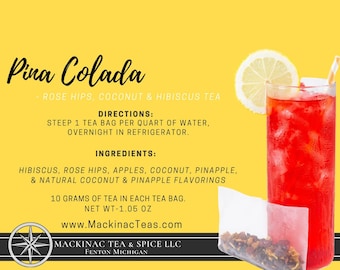 PINA COLADA | Iced Teazers | 3- Cold Brew Quart sized Tea Bags