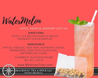 WATERMELON | Iced Teazers | 3- Cold Brew Quart sized Tea Bags