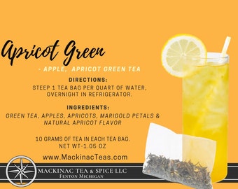 APRICOT GREEN | Iced Teazers | 3- Cold Brew Quart sized Tea Bags