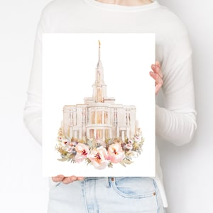 Payson Utah Temple Painting Watercolor Floral Print