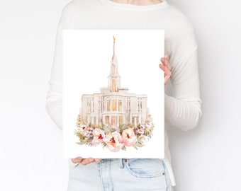 Payson Utah Temple Painting Watercolor Floral Print