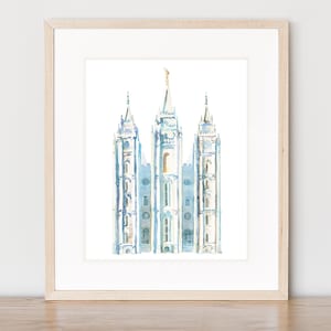 LDS Salt Lake Temple Painting Watercolor Blue Print