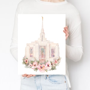 Ogden Utah Temple Painting Watercolor Floral Print