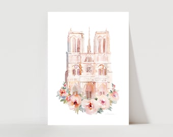 Notre Dame Cathedral Watercolor Instant Digital Download Paris France,  Artwork Printable