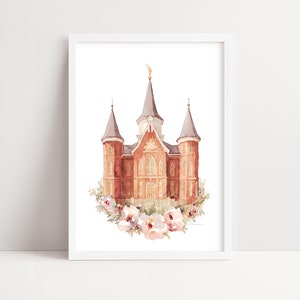 Provo City Center Temple Painting Watercolor Floral Print