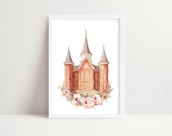 Provo City Center Temple Painting Watercolor Floral Print