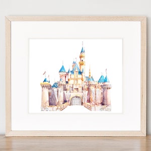 Sleeping Beauty Castle, Artwork Watercolor Floral Print Disney Disneyland Princess Wall Art