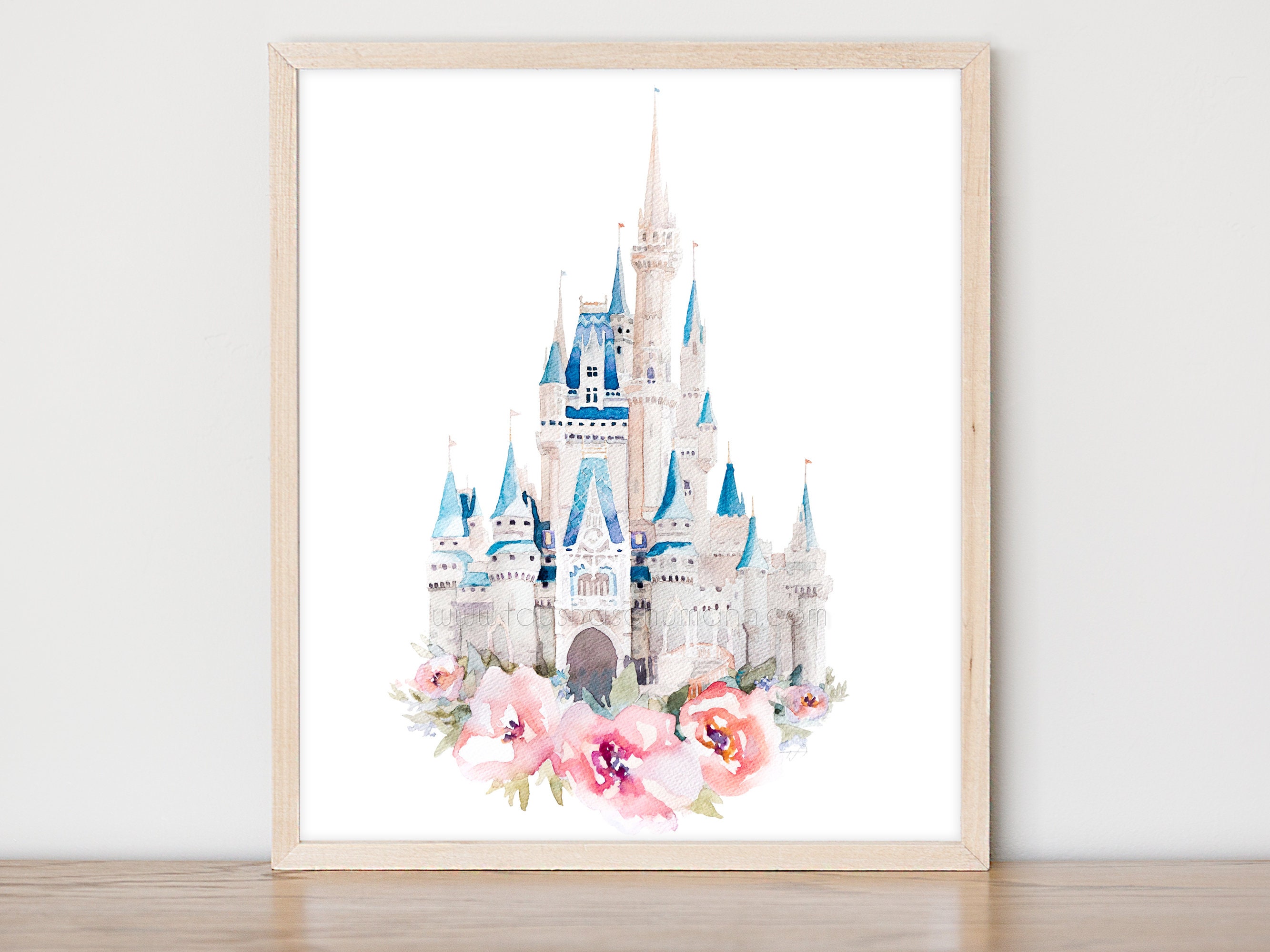 Disneyworld Cinderella's Castle Disney Art Illustration Watercolor Bedroom  Nursery Decor 