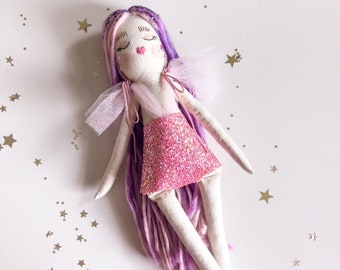 Glimmer Stardust “14 heirloom cloth doll pink glitter shorts.  nursery decor / heirloom doll / keepsake doll