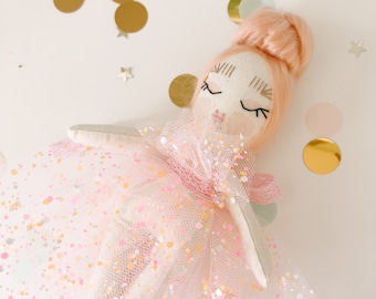 Gumdrop fairy peach pink hair - 7" mini best friends  heirloom cloth doll /fairy/ princess doll/ Christmas tree ornaments