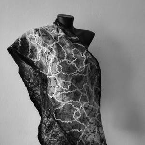 Felted Black and White Wrap, Soft Merino Scarf, Woolen Shawl, Felting Cobweb Scarf, Unique Gift for Her, Handmade Luxurious Gift for Mom