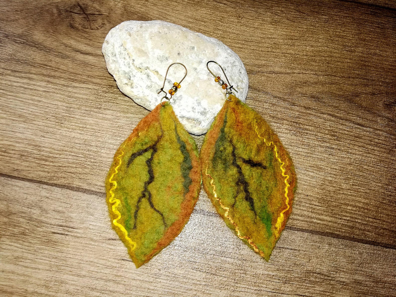Felted Earrings With Autumn Leaves, Beautiful Wool Earrings, Multi