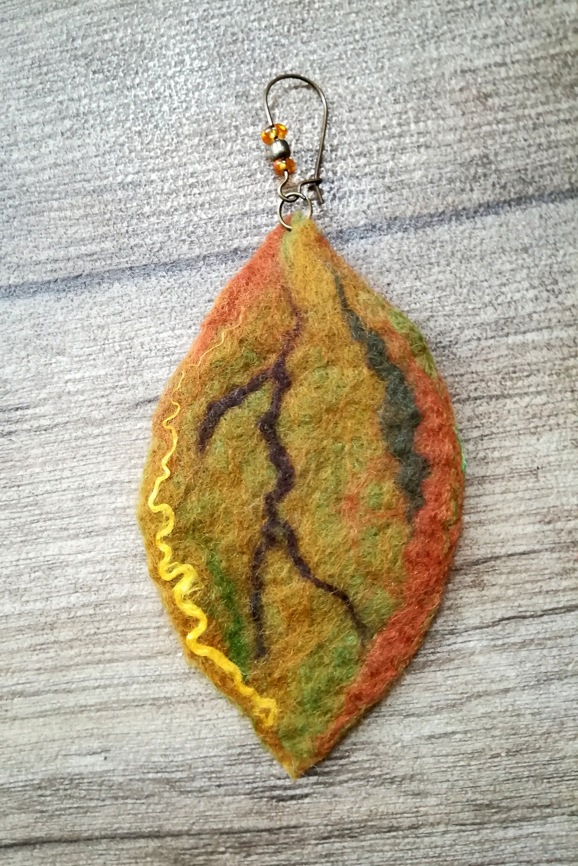 Felted Earrings With Autumn Leaves, Beautiful Wool Earrings, Multi