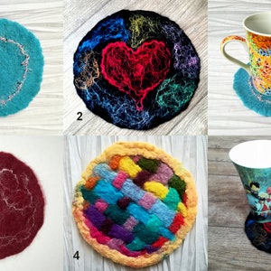 Handmade Felted Cup Pad from Merino, Multicolor Wet Felt Table Stands, Color Wall Decoration, Gift for grandmother and Friend, Gift for Her