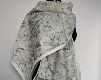 White Silk Merino Nuno Felted Scarf: Elegant Bridal Wrap
