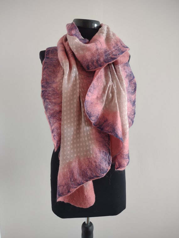 Elegant Silk and Merino Summer Wrap in Color Rose Ashes, Nuno