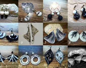 Schwarz und weiß gefilzte Ohrringe, Handgemachte einzigartige Filz Ohrringe, Merino Wolle Ohrringe, Kunst Ohrringe, Geschenk für Frauen, schöne Tages Geschenk