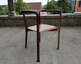 Chair with curved wooden seat or upholstery seat with arms