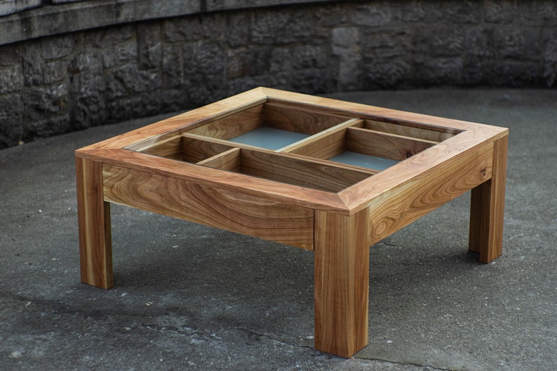 Glass and wood coffee table with drawers and hidden compartments image 7