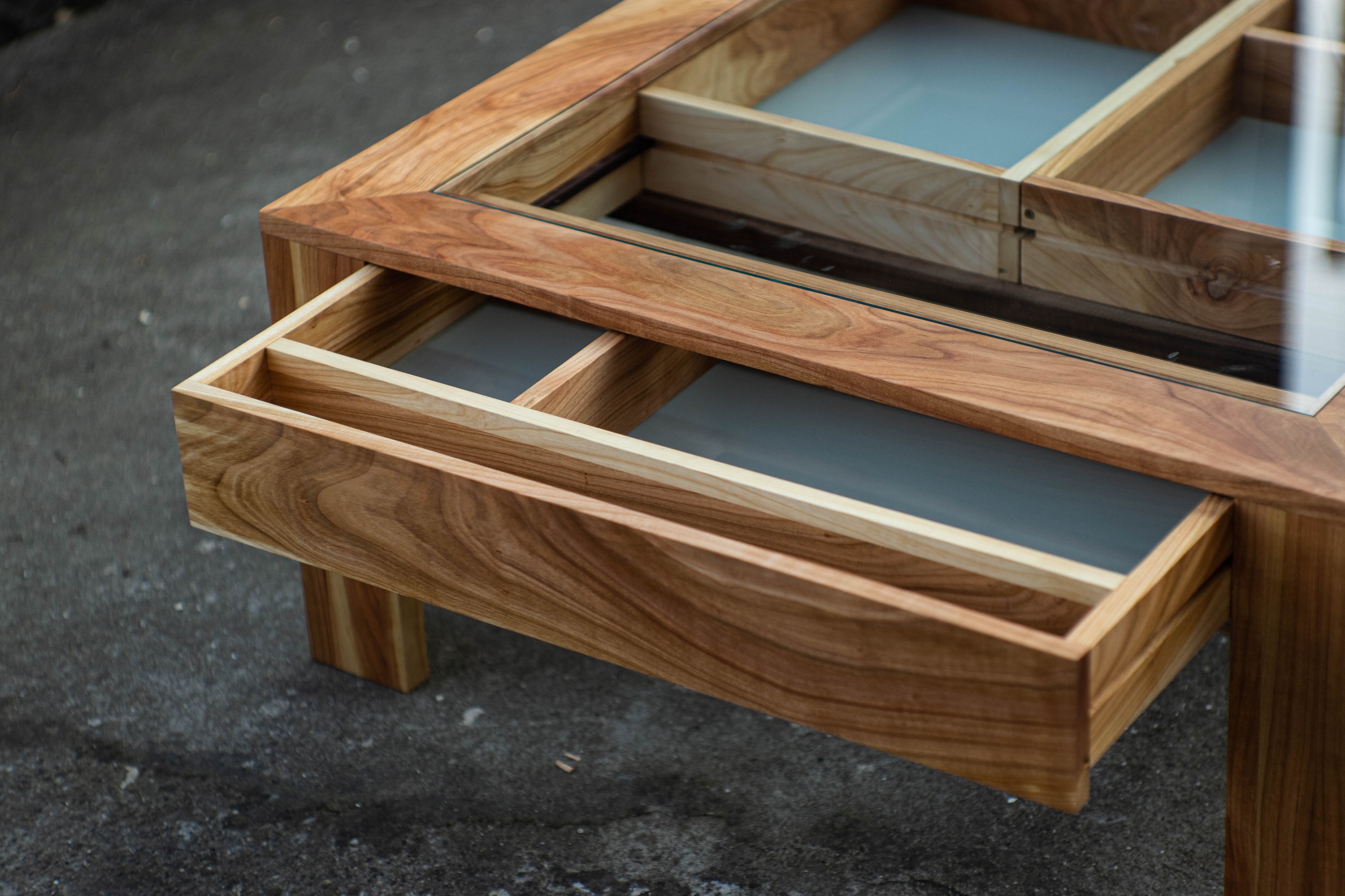 Glass and Wood Coffee Table With Drawers and Hidden 