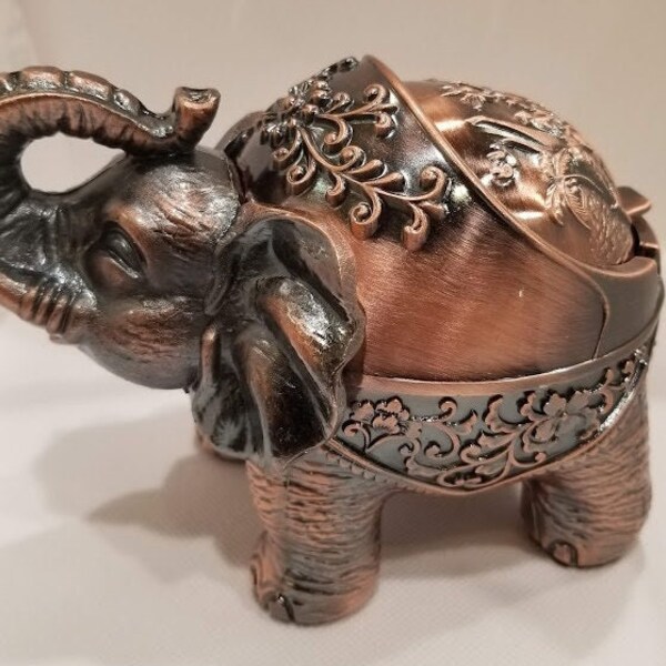 Bronze Elephant Ash Tray with Closing Lid (Incense and Herb Burner) Free Shipping