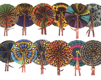 African Folding Hand Fan THREE FAN PACK. Over 50 Designs (Free Shipping) Quality Fabric