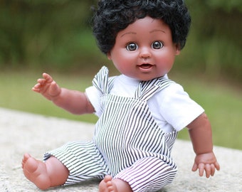 Black Baby Doll: Boy with Wavy Hair (Mixed Race) FREE SHIPPING