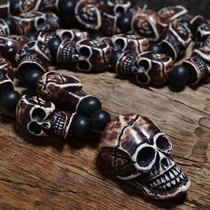 Skull Necklace: Voodoo Bone, Resin and Wooden Beads (Free Shipping)