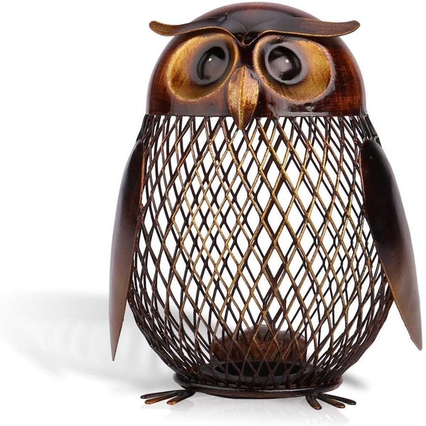 Owl: Metal Coin Bank or Tip Jar Mesh screen.  (Free Shipping)
