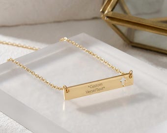 Collar de barra grabado personalizado con corte de cruz y colgante de acero personalizado