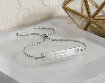 Pulsera de barra personalizada (grabado) - Pulsera de corazón recortado personalizada - Regalo de joyería con significado