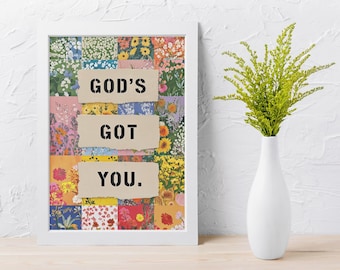 Póster "Dios te tiene" / Arte mural religioso cristiano