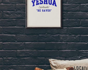 Póster de satén "Yeshua, Él salva" / Arte mural religioso cristiano