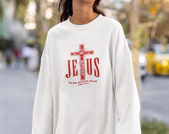Sudadera cristiana unisex / Juan 14:6 Cuello redondo, regalo religioso para él y para ella