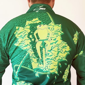 Vintage Radfahren Trikot, S, Französisch, 80er Jahre Radfahren Shirt, 80er Jahre Radfahren Trikot, Fédération franéaise de Cyclotourisme, grüne FROG Radfahren Trikot