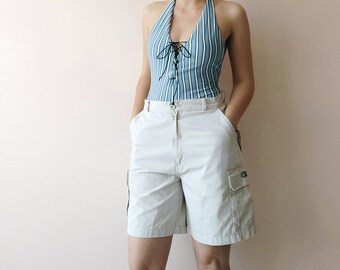 Pantalones cortos cargo de algodón vintage, gris claro, talla pequeña