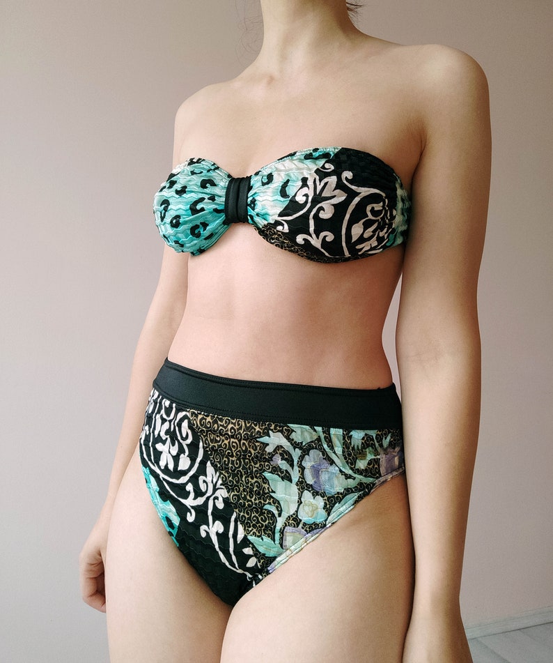 Vintage Two Piece Swimsuit ML High Waist Swimsuit 80s Etsy