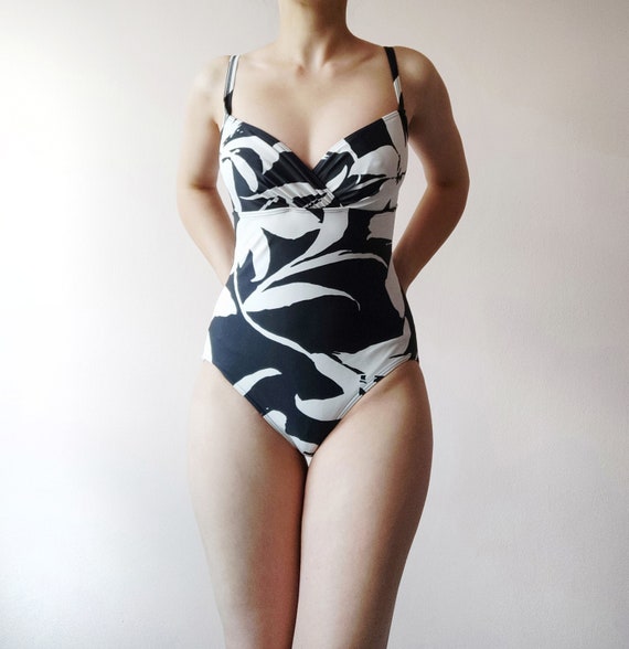 Leaves Bathing suit, European, black and white, 90