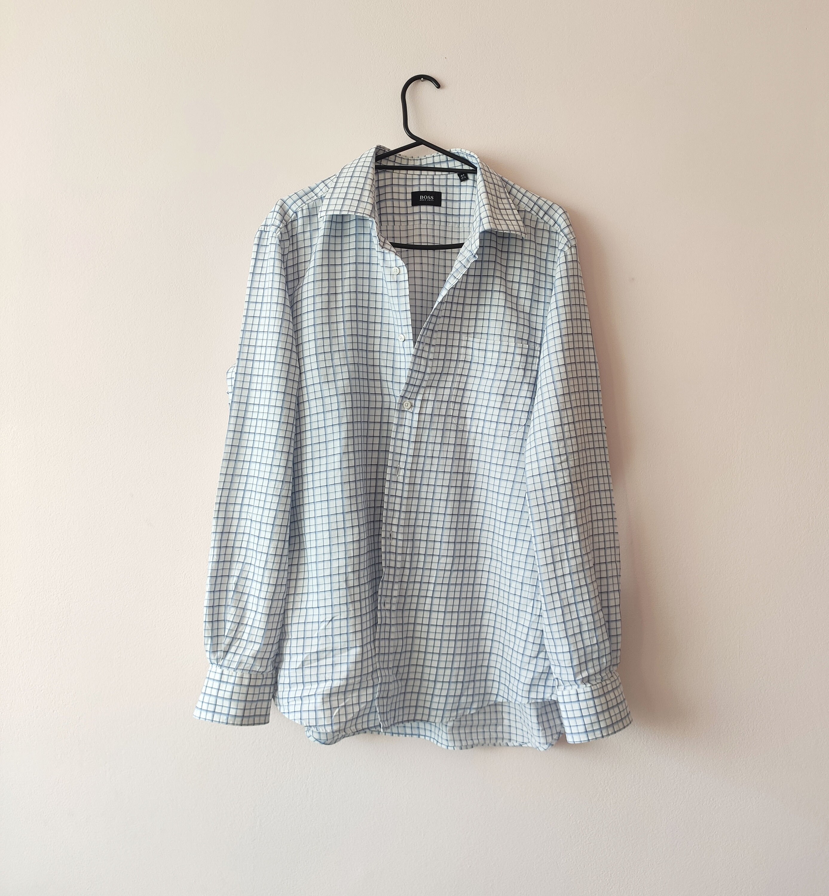 Chemise HUGO BOSS à Carreaux Taille L - Bleu, Vert, Blanc, Gris, Col Kent, Occasion Très Bon état