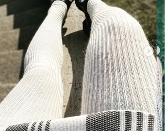 Adult Rib Knit tights - White / Ivory Wooly