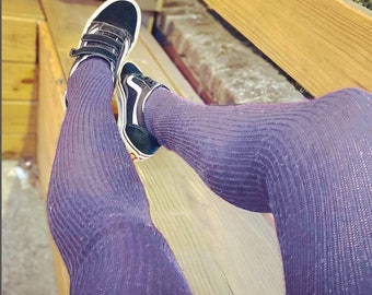 Adult Rib Knit Tights - purple wooly