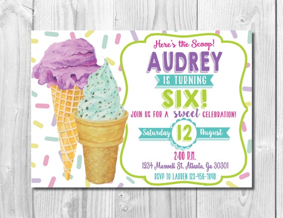 Ice Cream Birthday Invitation Digital File