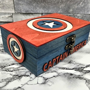 Captain America inspired Gift Box Personalization available Add A Name or Message
