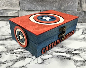 Captain America inspired Gift Box Personalization available Add A Name or Message