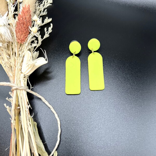 Polymer Clay Earrings- lime green, arches, 2.5 inch, lightweight, statement earrings, handmade, modern jewelry, hypoallergenic