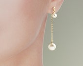 Front to back pearl earrings, Gold filled ear jackets with white crystal pearls, Double sided chain earrings, Interchangeable earrings