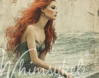 Maiden in the Sea- 2 Sizes  - 21 x 29” or 14”x20” Decoupage Paper - By Whimsykel Designs - Mermaid / Nautical  - Fast Shipping